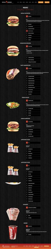 Apollo Burgers Website - Menu