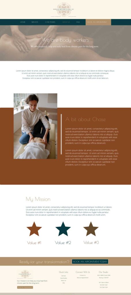 Massage Research Clinic Website - About Us