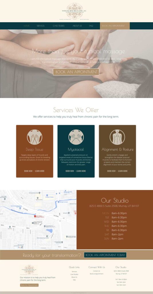 Massage Research Clinic Website - Homepage