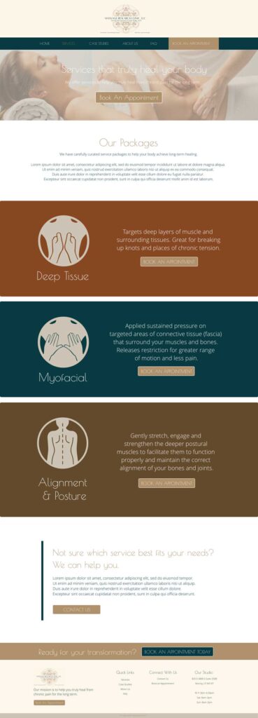 Massage Research Clinic Website - Services Page